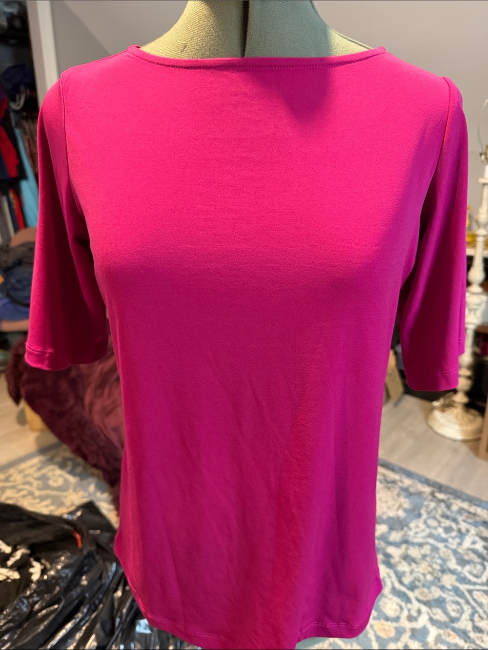 Susan Graver Fuchsia Short-Sleeve Knit Top Marked 2X but Sized Like Large